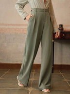 High Waist Wide Leg Trousers With Pleats And Zipper