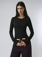 Solid Color Long Sleeve Tee Fitted Casual Round Neck