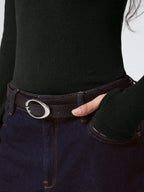Solid Color Long Sleeve Tee Fitted Casual Round Neck