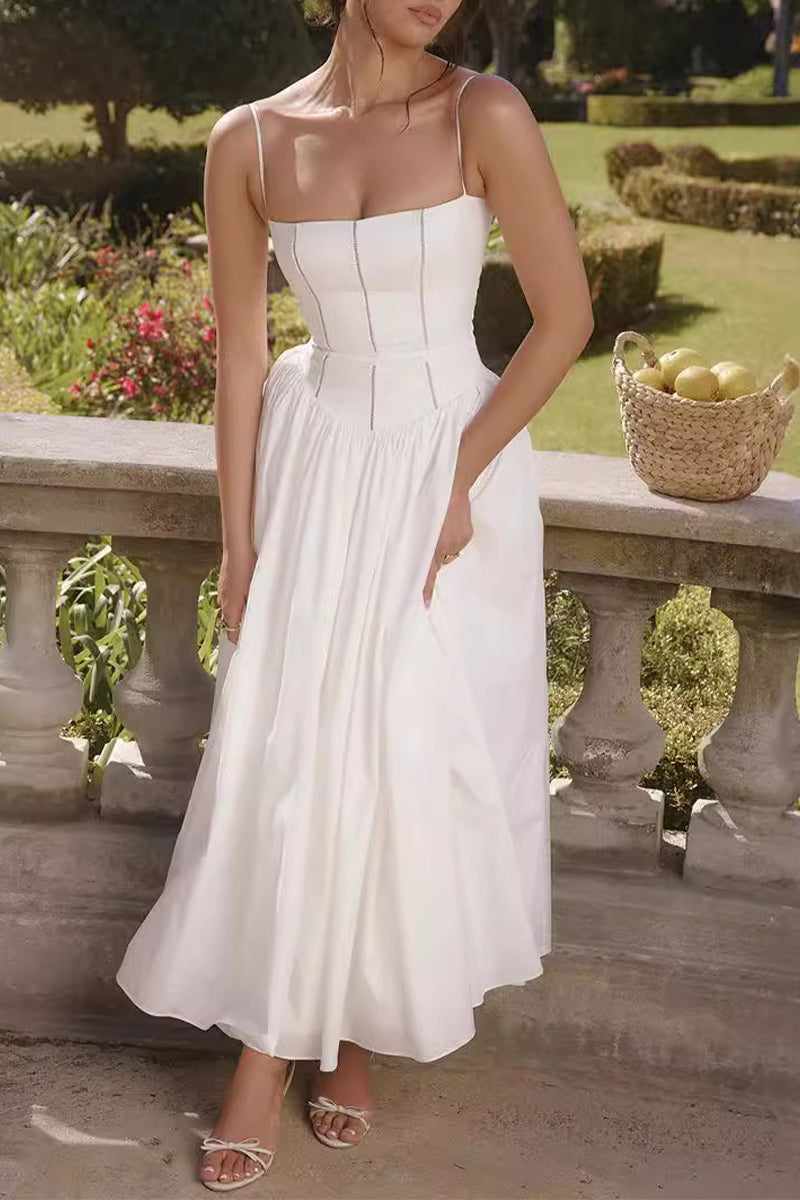 Johana Boutique Patchwork Sling Dresses with Square Neckline Evening Wear Edit