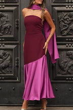 Ema Minimalist Strapless Sleeveless Patchwork Contrast Dresses Evening Wear Edit
