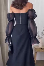 Delia Effortless Off the Shoulder a Line Dresses with Slit and Mesh Chic Silhouette Collection