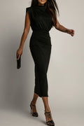Corina Statement Ruched Slit Wrap O Neck Skirt Dresses (3 Colors) Boutique Dress Collection