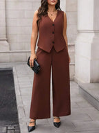Plus Size Waistcoat And Pants Suit Set Elegant Black