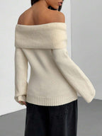 Off Shoulder Foldover Ribbed Knit Jumper