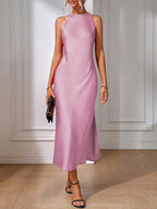 Satin Maxi Dress Sleeveless Split Thigh Wedding