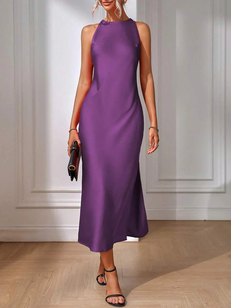 Satin Maxi Dress Sleeveless Split Thigh Wedding