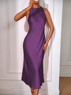 Satin Maxi Dress Sleeveless Split Thigh Wedding