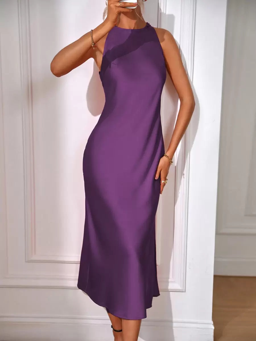 Satin Maxi Dress Sleeveless Split Thigh Wedding