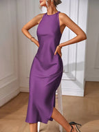 Satin Maxi Dress Sleeveless Split Thigh Wedding