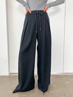 Minimalist Wide Leg Pants For Women Casual Solid Color Long Loose Mid Waist Trousers