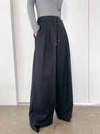 Minimalist Wide Leg Pants For Women Casual Solid Color Long Loose Mid Waist Trousers