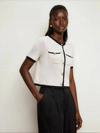 Block Knit Top Lined For Warmth With Metal Buttons Casual