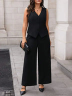 Plus Size Waistcoat And Pants Suit Set Elegant Black