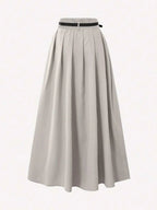 Pleated High Waist Decorative Belt Skirt With Pockets