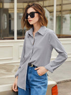 Front Button-Down Long Sleeve Shirt Versatile Elegant Chic
