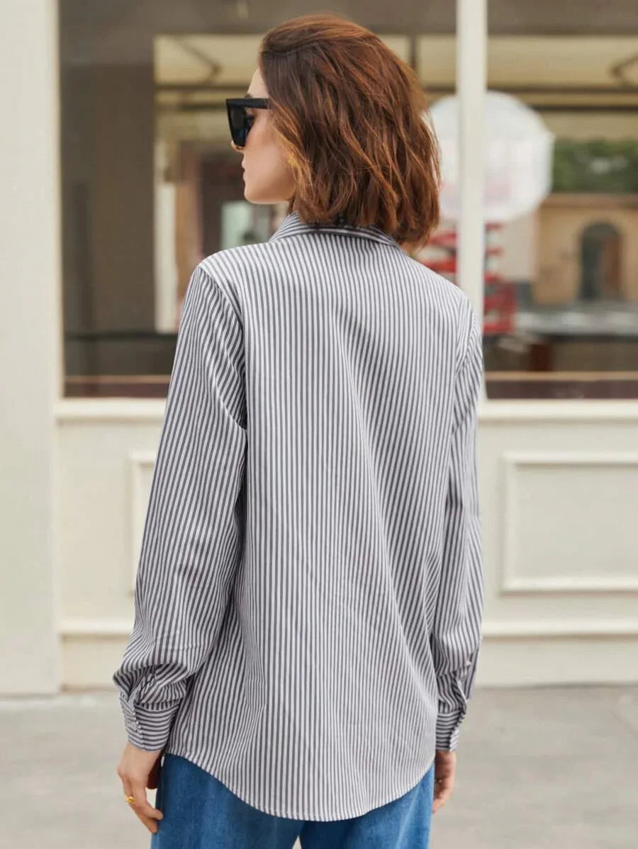 Front Button-Down Long Sleeve Shirt Versatile Elegant Chic