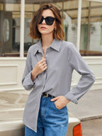 Front Button-Down Long Sleeve Shirt Versatile Elegant Chic
