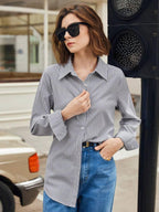 Front Button-Down Long Sleeve Shirt Versatile Elegant Chic