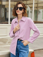 Front Button-Down Long Sleeve Shirt Versatile Elegant Chic