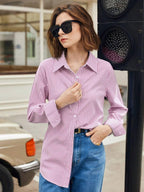 Front Button-Down Long Sleeve Shirt Versatile Elegant Chic