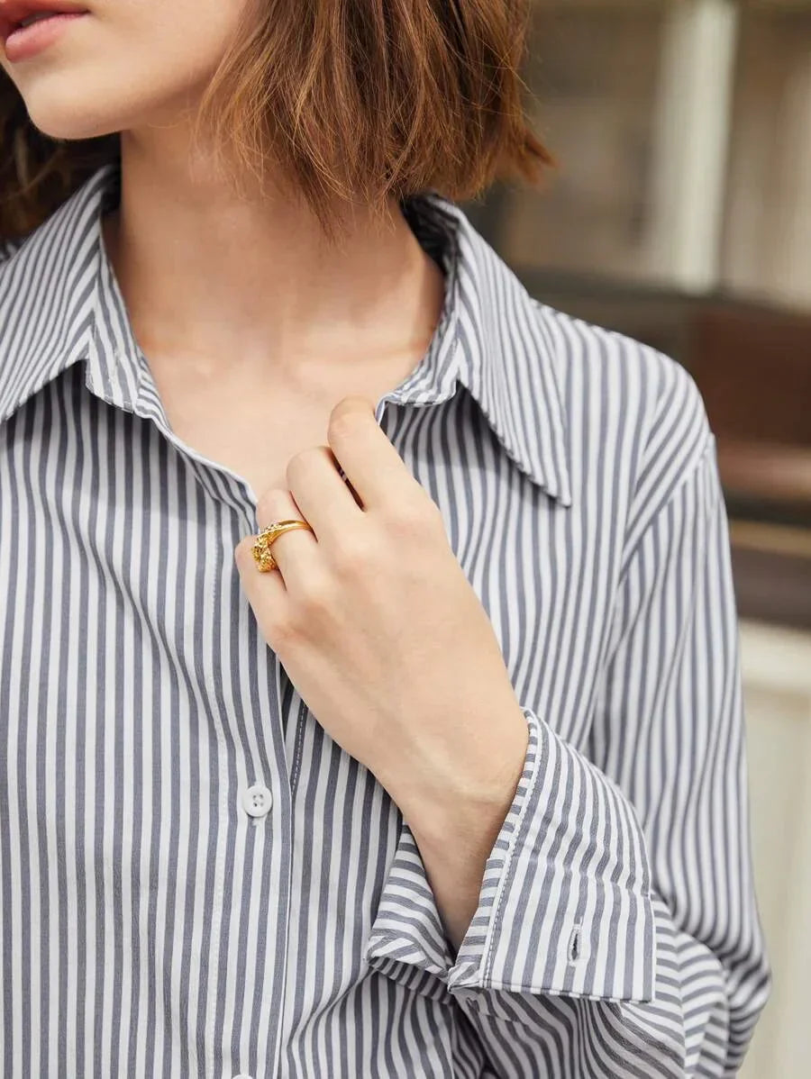 Front Button-Down Long Sleeve Shirt Versatile Elegant Chic