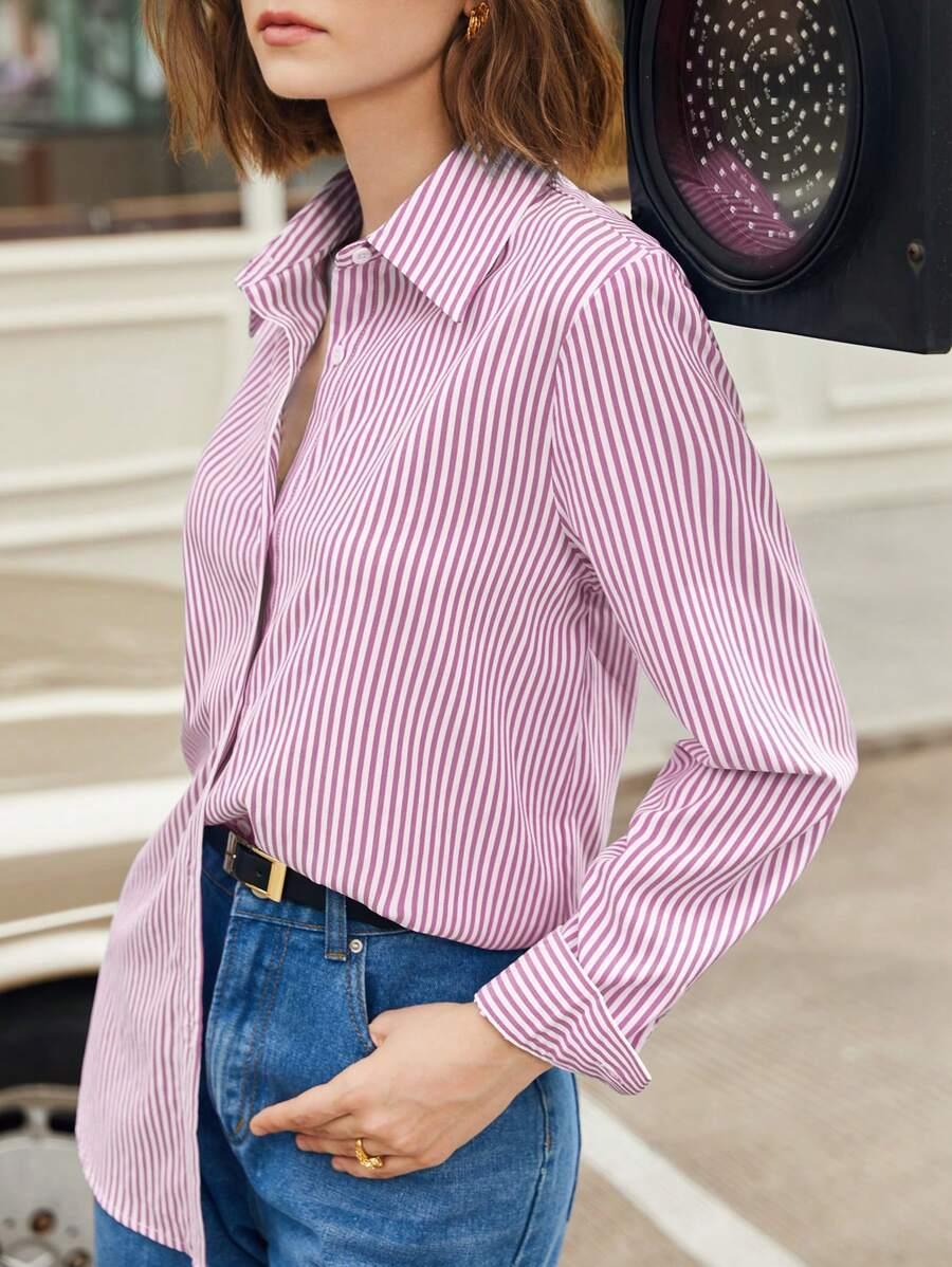 Front Button-Down Long Sleeve Shirt Versatile Elegant Chic
