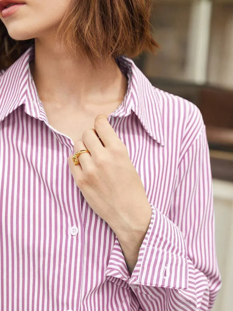 Front Button-Down Long Sleeve Shirt Versatile Elegant Chic