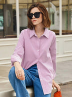 Front Button-Down Long Sleeve Shirt Versatile Elegant Chic