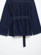 Retro Belted Denim Collar Jacket