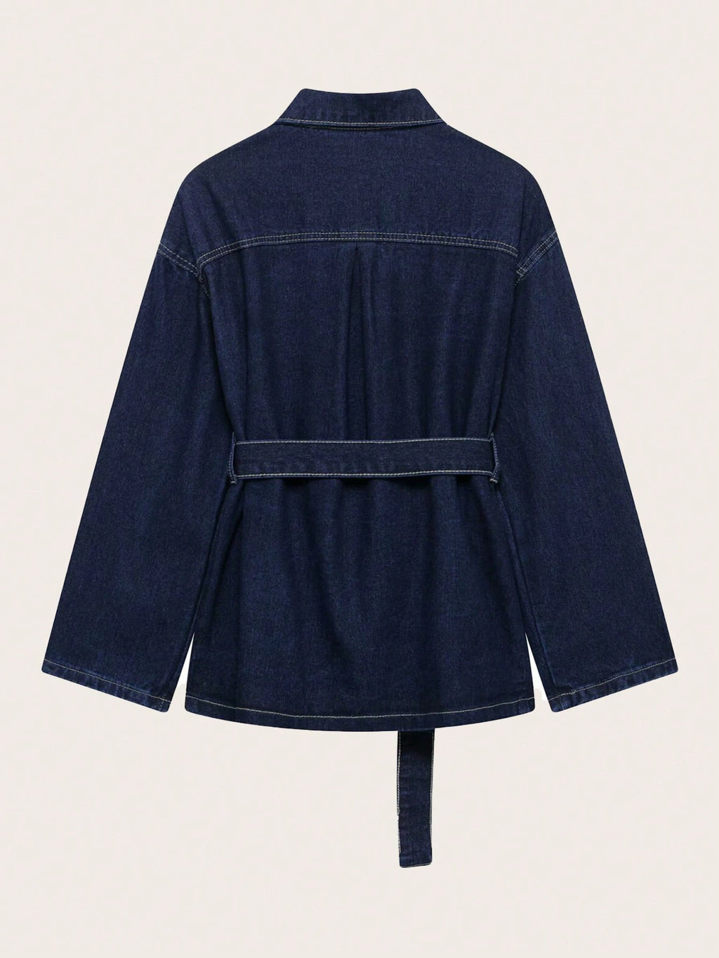 Retro Belted Denim Collar Jacket