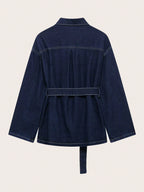 Retro Belted Denim Collar Jacket