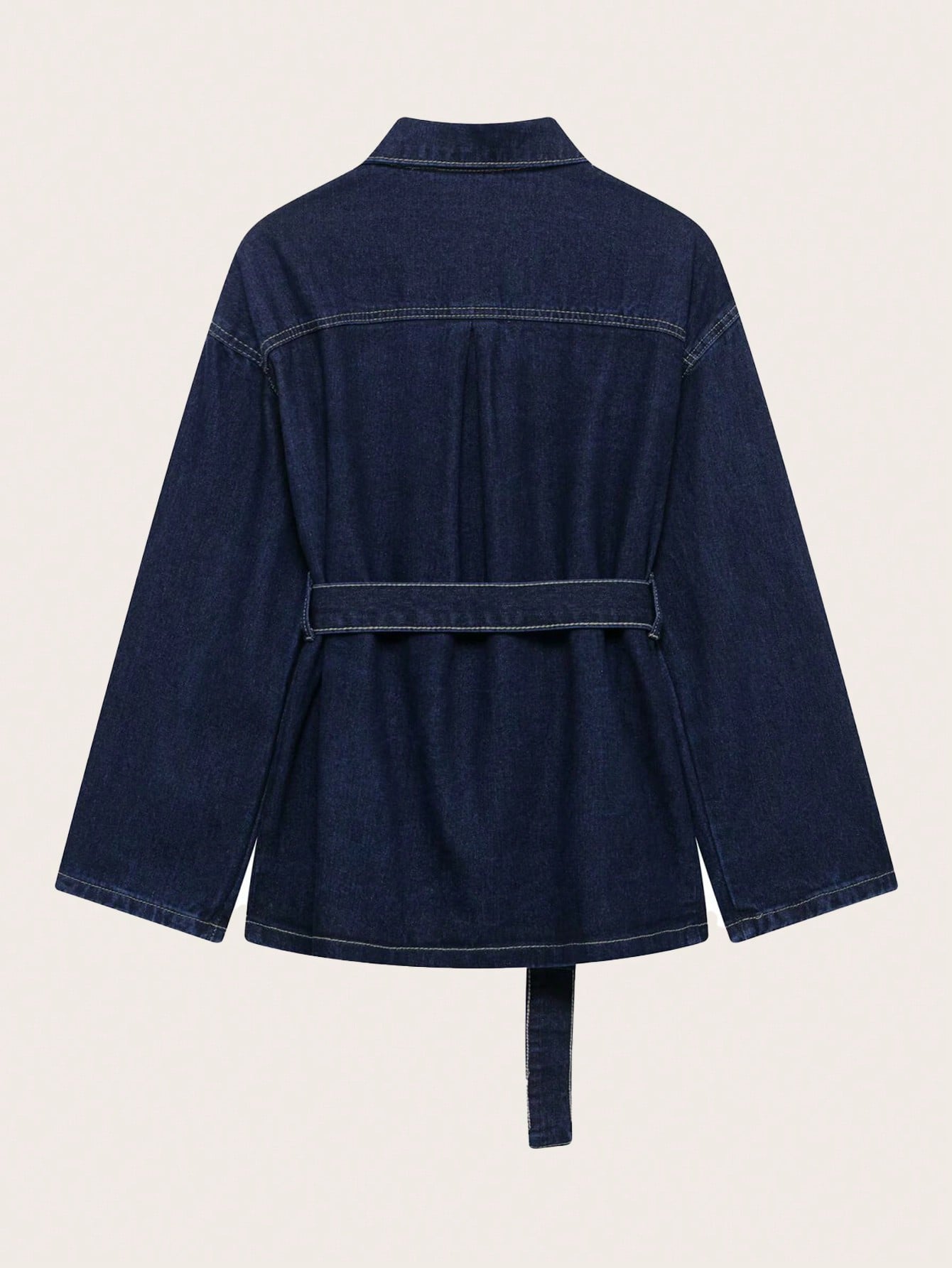 Retro Belted Denim Collar Jacket