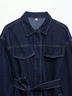 Retro Belted Denim Collar Jacket