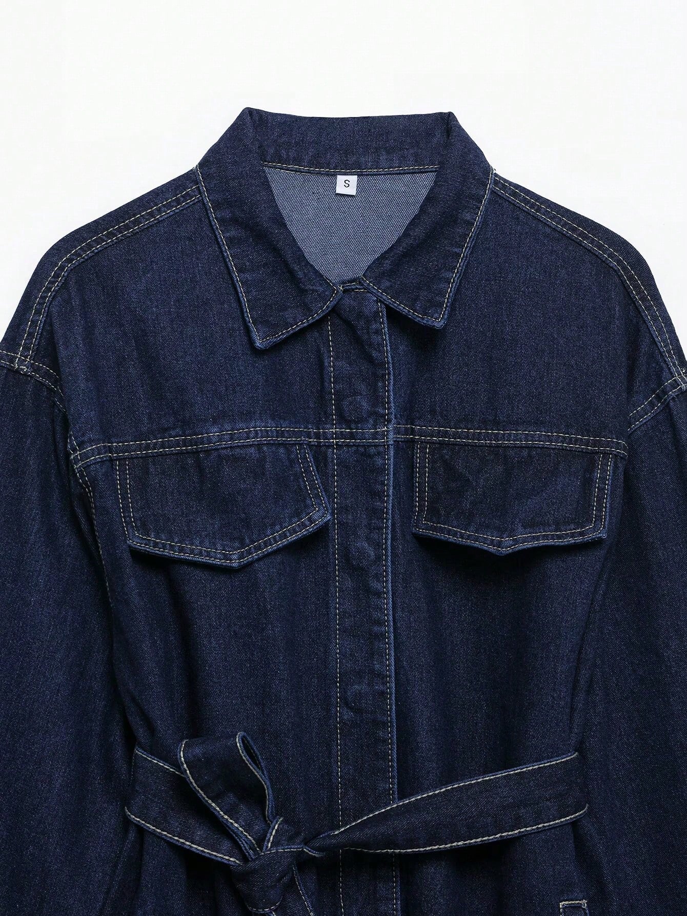 Retro Belted Denim Collar Jacket