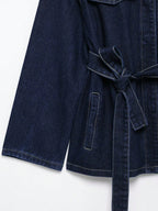Retro Belted Denim Collar Jacket