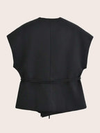 Solid Color Cross Belt Vest Top With Lace Up V Neck Batwing Sleeve Casual Spring Autumn