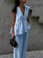 Frill Neck Deep V Two Piece Set