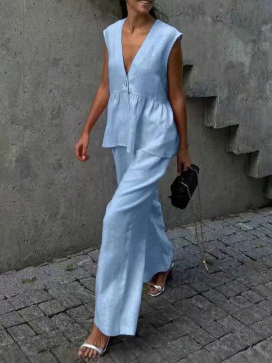 Frill Neck Deep V Two Piece Set