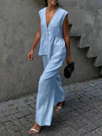 Frill Neck Deep V Two Piece Set
