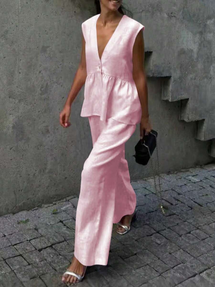 Frill Neck Deep V Two Piece Set