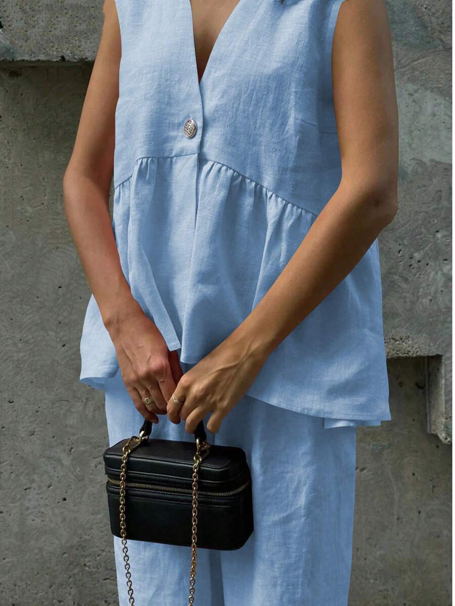 Frill Neck Deep V Two Piece Set