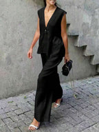 Frill Neck Deep V Two Piece Set
