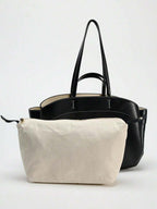 Pleated PU Tote Bag Large Capacity With Double Handles