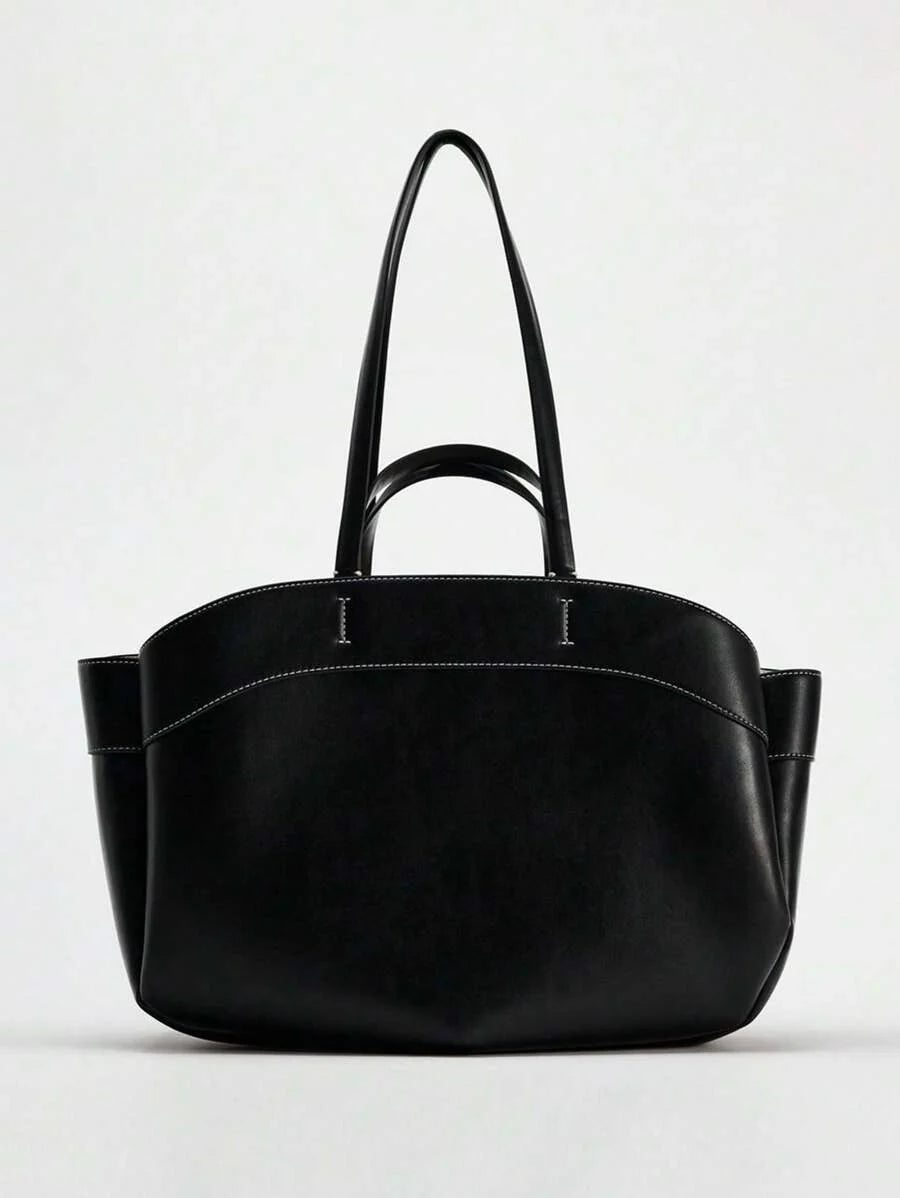 Pleated PU Tote Bag Large Capacity With Double Handles