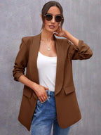 Elegant Blazer With Ruffle Sleeves And Shawl Collar