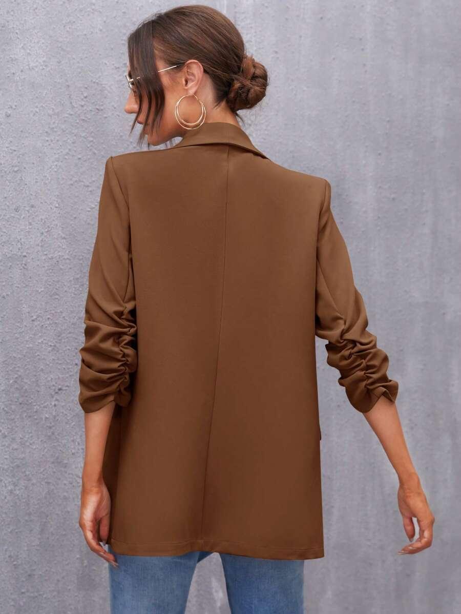 Elegant Blazer With Ruffle Sleeves And Shawl Collar