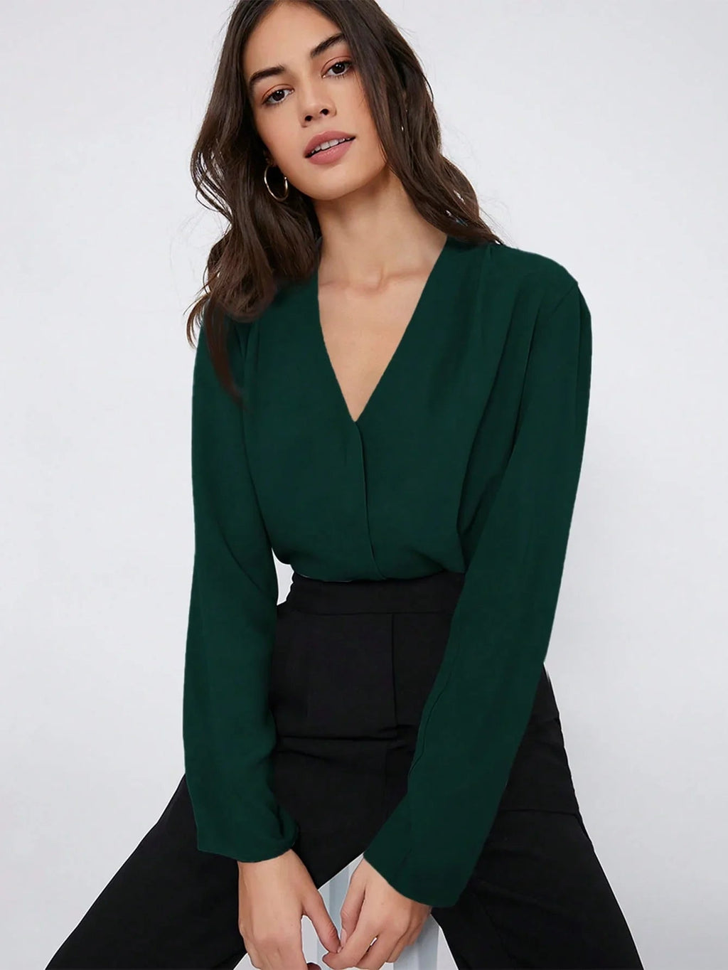 Elegant Pleated Blouse For Office Wear Folded Detailing