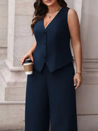 Plus Size Waistcoat And Pants Suit Set Elegant Black