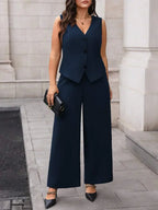 Plus Size Waistcoat And Pants Suit Set Elegant Black